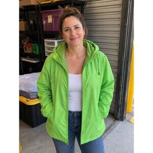Totes Womens Lime Green Fleece Lined Hooded Rain Jacket Windbreaker